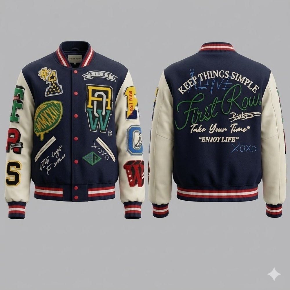 First Row Keep Things Simple Varsity Jacket Medium Black Chenille Patch Streetwe